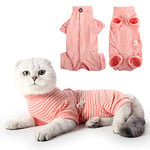 HEYWEAN Cat Recovery Suit Cat Vest Bodysuit After Surgery Stripes Long Sleeve Cat Onesies for Cats Kitten Medical Care Cone Collar Alternatives Pet Surgical Shirt Cat Clothing Pajama Suit