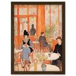 Artery8 A Bustling Parisian Cafe in the Style of Toulouse Lautrec Paris French Orange Artwork Framed Wall Art Print A4