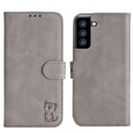 Étui Samsung Galaxy S21 5G Housse PU Cuir Portefeuille Étui à rabat avec Support modèle de chat heureux - Gris