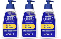 3x E45 Rich Cream Daily Care Body Moisturiser with Vitamin C & E 400ml