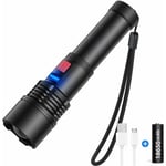 Lampe de Poche Rechargeable, 3000 Lumens Lampe Torche led Ultra Puissante, Lampe Torche Distance Zoomable de 500m IP65 Étanche 5 Modes pour Camping