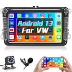 [1G+32G]Hikity Autoradio Android13 pour VW Seat Passat Golf 5 Golf 6 Polo S-koda Touran Tigua 8 Pouces Radio Voiture Android 2 Din avce GPS Navi WiFi Bluetooth Mirror Link FM 2USB MIC Caméra de Recul