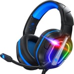 ¿2024 New¿ FC200 Casque Gaming pour PS4/PS5/PC/Xbox/Nintendo Switch, Casque PS5 avec câble et lumière RGB, Casque stéréo Surround avec Micro, Noise Cancelling Gamer Headphones - Bleu