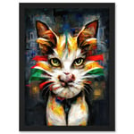 Cute Ginger Street Cat With Big Eyes Artwork Framed Wall Art Print A4