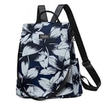 Fmeida Sac à Dos Sac a Main Femme Anti-vol Sac Cabaia Mini Imperméable Sac de Voyage en Nylon Sac Cabas 2 en 1 Sacs à Main Portés Épaule pour Fille École Collèges Shopping (Bleu, Fleur Blanche)