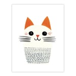 Simple Cute Cat Portrait Pencil Colours Artwork Kids Bedroom Extra Large XL Unframed Wall Art Poster Print