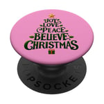 Cute Green JOY LOVE PEACE BELIEVE CHRISTMAS Tree Girls Pink PopSockets Adhesive PopGrip