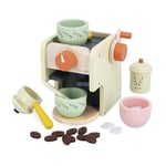 Janod Machine Enfant Barista Moulin à Café Manuel-20 Accessoires Inclus en Bois et Feutrine-Jouet d'Imitation-Développe Imagination-Dès 3 ans-J06644, J06644, Multicolore