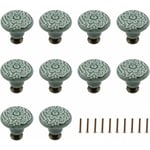 Choyclit - Poignée de meuble,Lot de 10 boutons en céramique décoratifs pour tiroir(vert), armoire, commode, étagère, poignée de traction, meubles,