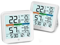 thermomètre hygromètre interieur maison avec Grand LCD rétroéclairage tactile, Max/Min de Confort d'Air pour Moniteur température et humidité chambre bebe cave a vin,2 Pièces