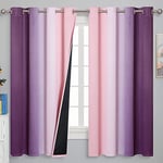 Pink and Purple Curtains 63 Inch Length 2 panels, Full Light Blocking Ombre Blackout Curtains for Kids Room, Thermal Insulated Noise Reducing Gradient Blackout Curtains for Girls Bedroom, 52x63 Inch