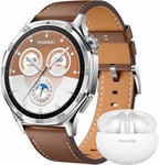 Watch Gt 5 46mm Montre Connectée Marron(Cuir)+ Freebuds 5i,Design Aux Lignes Épurées,Nouvelle Expérience De Course À Pieds Et De Cyclisme,Suivi De La Santé,Jusqu'à 14 Jours D'autonomie