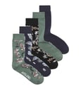 JACK & JONES Men's Jactrevor Socks 5 Pack, Black/Pack:Navy Blazer-Trellis-Navy Blazer-Trellis, One Size (Pack of 5)