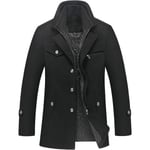 Herr vinter kappa slim fit enkelknäppt kort ulljacka ylle trenchcoat Black S