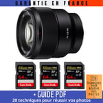 Sony FE 85mm f/1.8 + 3 SanDisk 64GB Extreme PRO UHS-II SDXC 300 MB/s + Guide PDF 20 techniques pour réussir vos photos