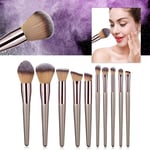 10Pcs Champagne Gold Makeup Brushes Set Foundation Eyeshadow Eyebrow Blush B XAT