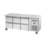 Royal Catering Saladette Kjøleskap - 410 l 6 skuffer 179,5 x 70 cm klasse B rustfritt stål