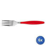 6x Table Forks Lady Inox And Plastic Red 20cm, Brand H&H