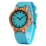 MKDLB Wooden watch Blue Wood Watch Quartz Wristwatch Natural Bamboo Clock Fashion Leather Valentine's Day Best Gifts 2020 NEW,For Women