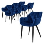 Lot de 8 chaises de salle à manger assise bleu foncé en velours pieds métal noir