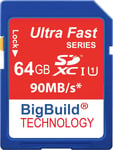 64Go 90Mo/S Ultra Rapide Carte Mémoire Pour Camera De Canon Eos 800D, Classe 10 Sd Sdxc[SDK200998]