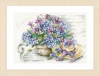 Lanarte Point De Croix Compté Kit Tableau Complet Set HORTENSIAS De Broderie Loisir Créatif Maison Decoration Cadeau DIY ca. 44 x 34 cm Counted Cross Stitch Embroidery, Cotton, Blanc