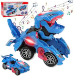 Transformerande Dinosaurie Leksak, Transformerande Dinosaurie Bil, Automatisk Transformerande Dinosaurie Bil Med Musik Och LED-Ljus Blue