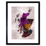 Painting Map Outline Scotland Tartan Inset Regions Artwork Framed Wall Art Print 9X7 Inch