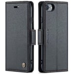 XTCASE Coque pour iPhone 6/6s / iPone 7/8 / iPhone SE 2020/2022 Étui en Cuir Housse à Rabat Portefeuille Pochette Fermeture Magnétique Clapet Case Porte Carte Flip Support Cover - Noir