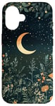 iPhone 16 Night Forest Dark Cottagecore Crescent Moon Botanical Case