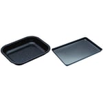 MasterClass Vitreous Enamel Roasting Tin, Induction Safe 1 mm Steel with Scratch Resistant Coating, Small (27 x 21 cm) & Crusty Bake Perforated Baking Tray, Robust 1 mm Carbon Steel, 39 x 27 cm