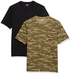 Amazon Essentials Men's T-Shirt Regular-Fit Short-Sleeve Crewneck Pocket, Pack of 2, Black/Camo Print, XL