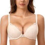 DOBREVA Femme Soutien Gorge Push Up Dentelle avec Armatures Plongeant Rembourré Moulé Rose Blanc 105A