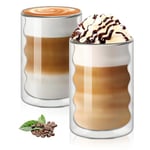 Vicloon Tasse à Café Double Paroi, Lot de 2 Tasses en Verre à Double Paroi, Tasse à Café en Verre Fileté, Tasse à Café Isotherme, Verres à Expresso pour Latte, Cappuccino, Lait, Thé, Bière (375ml)