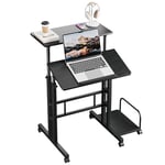 Dripex Bureau Debout réglable en Hauteur 60 x 60 cm avec 4 roulettes - Table pour Ordinateur Portable - Inclinable - pour la Maison et Le Bureau - Noir