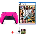 Manette sans Fil PS5 DualSense Nova Pink Officiel + GTA V Jeu PS5 + Flash LED