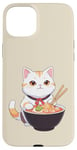 Coque pour iPhone 15 Plus Chat blanc mignon avec bol à nouilles et baguettes