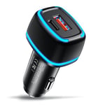 Beeasy USB C Car Charger-38W Fast Charge PD 20W/QC3.0 18W Dual Port USB Car Charger-12-24V Cigarette Lighter Adapter with LED for iPhone 15/14/13/12/11/Pro/Max/Plus, Samsung S24/S23, Xiaomi, Google