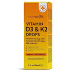 High Strength Vitamin D3 K2 MK7 Drops - Vitamin D 1000IU & K2 20ug per 2 Drops - 60ml Liquid Vitamin D3 and K2-1+ Year Supply Supports Immune System, Normal Bones, Muscles & Teeth