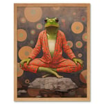 The Enlightened Frog Meditation Yogi Conceptual Artwork Green Coral Pink Yoga Mindfulness Art Print Framed Poster Wall Decor 12x16 inch