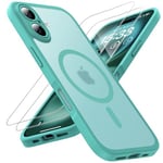 TOCOL 3 en 1 Coque Magnétique pour iPhone 16 6,1 Pouces, avec 2 Verre Trempé, Compatible avec MagSafe [Protection de l'objectif améliorée] Coque Mat Translucide Fine Antichoc, Sarcelle