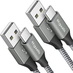 etguuds Câble USB C [1m Lot de 2], Câble USB A vers USB C Charge Rapide Cable Chargeur USB Type C en Nylon Compatible avec iPhone 15 Pro Max, Samsung Galaxy S23 S22 S21 S20 S10 A20 A50 -Gris