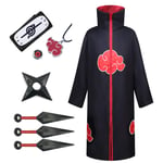 GUOHANG Costume Naruto Halloween pour Hommes Anime Naruto Akatsuki Uchiha Itachi Cosplay Costumes Costumes Anime Costume Plein Accessoires Costume De Fête De Noël pour Hommes Enfants,A1,170CM~175CM