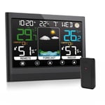 Station Meteo Interieur Exterieur Sans Fil avec Capteur Thermomètre Hygromètre LCD Écran Couleur avec Alerte Température Météo Prévisions DCF Radio Phase de la Lune Snooze Réveil