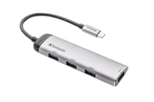 Verbatim Usb-C Multiport Hub, Usb 3.2 Gen 1 (3.1 Gen 1) Type-C, Usb 3.2 Gen 1 (3.1 Gen 1) Type-A, 5000 Mbit/S, Grå, Gjuten Aluminium, Plast, 0,15 M