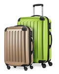 HAUPTSTADTKOFFER - Alex Lot de 2 valises rigides Brillantes, Valise Moyenne 65 cm + Bagage à Main 55 cm, 74 + 42 litres, TSA, Vert Pomme/Champagne, Vert Pomme/Champagne, 65 cm, Set de valises