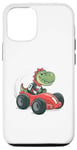 Coque pour iPhone 15 Pro Voiture de course T-Rex, mignon dinosaure vert drôle