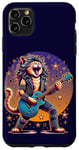 Coque pour iPhone 11 Pro Max Drôle Chat Rockstar Guitare Joueur Cheveux Métal Glam Rock Band