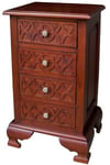 Gothic Inspired Carved Details Solid Mahogany Four Drawer Bedside Table BS037