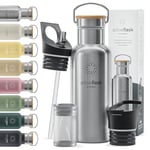 Gourde Inox Isotherme ACTIVE FLASK 1l/500ml sans BPA + Paille (3 Bouchons) | Bouteille d’eau Acier Inoxydable Isolée, Thermos Réutilisable | Camping Velo Sport Running Randonnée Enfant, Café The